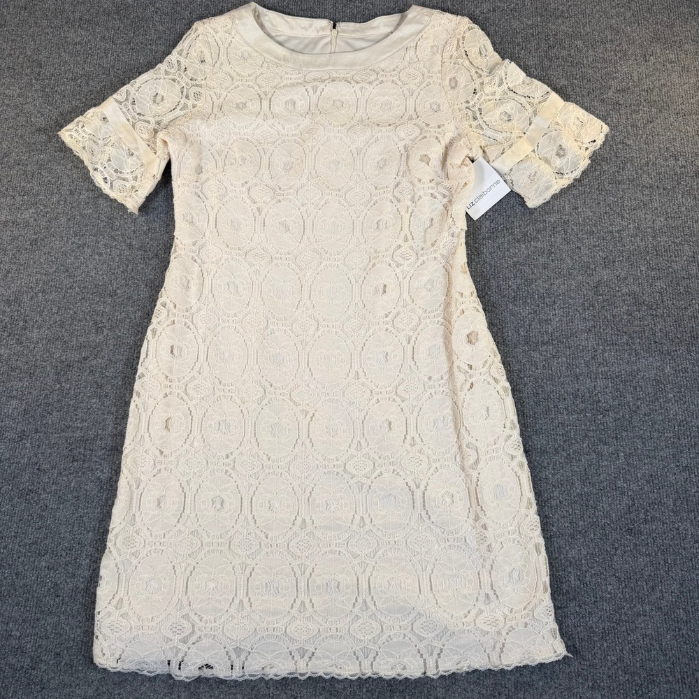 Liz Claiborne Ivory Lace Shift Dress Short Sleeve Size 10 NWT #2891